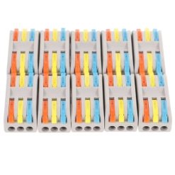 10 Pcs 3-In 3-Out Quick Connect Wire Connector Block