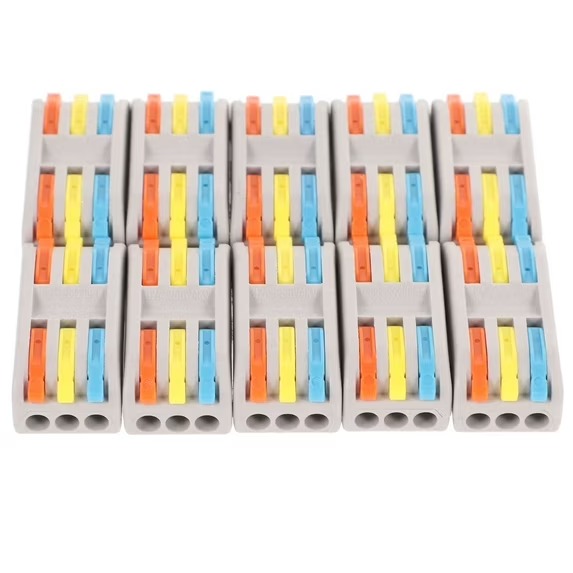 10 Pcs 3-In 3-Out Quick Connect Wire Connector Block