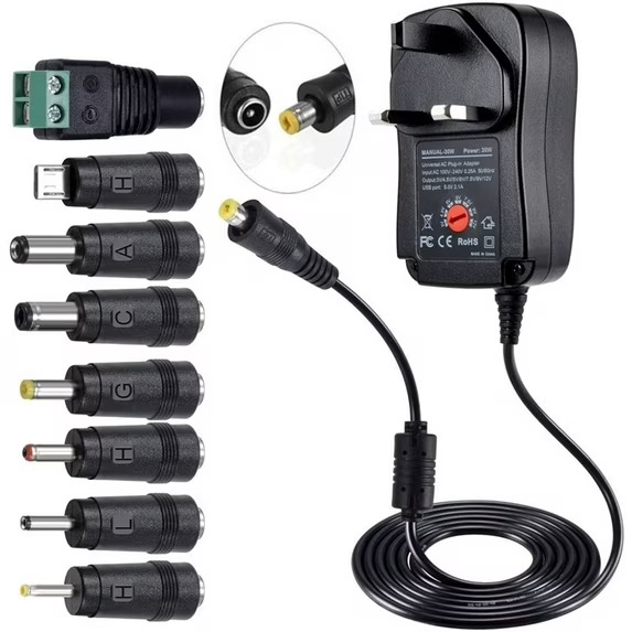 Universal Multi-Voltage AC/DC Power Adapter with 8 DC Plugs